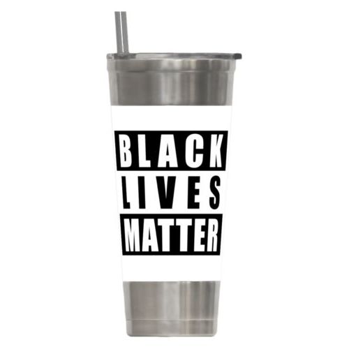 24oz insulated steel tumbler personalized with "Black Lives Matter" black on white design