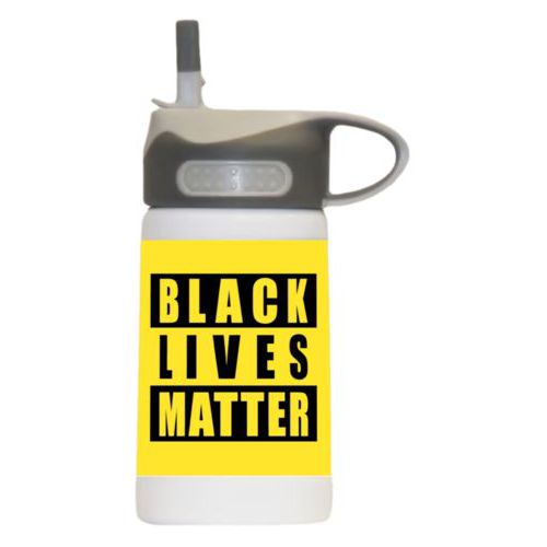 12oz insulated steel sports bottle personalized with "Black Lives Matter" black on yellow design