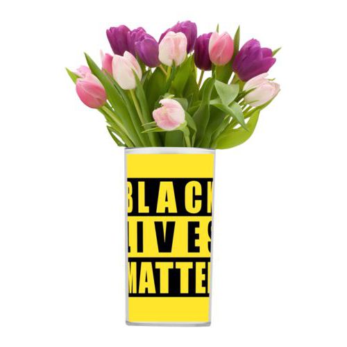 Personalized vase personalized with "Black Lives Matter" black on yellow design