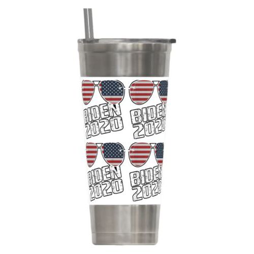 24oz insulated steel tumbler personalized with "Biden 2020" sunglasses tile design