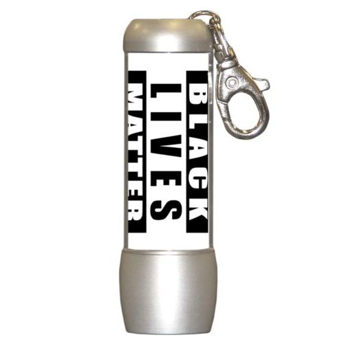 Handy custom photo flashlight personalized with "Black Lives Matter" black on white design