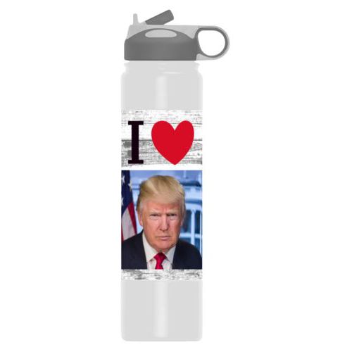 24oz insulated steel sports bottle personalized with "I Love Trump" with photo design