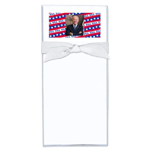 Note sheets personalized with Biden photo on red white and blue design