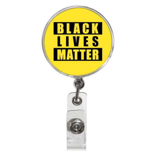Personalized badge reel personalized with "Black Lives Matter" black on yellow design