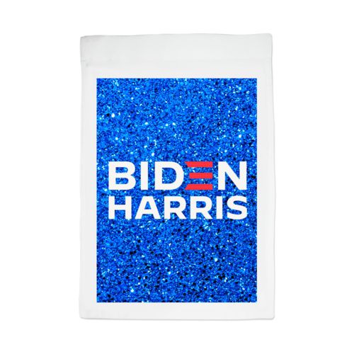 Custom yard flag personalized with "Biden Harris" logo on blue design