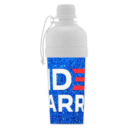 Custom sports bottle personalized with "Biden Harris" logo on blue design