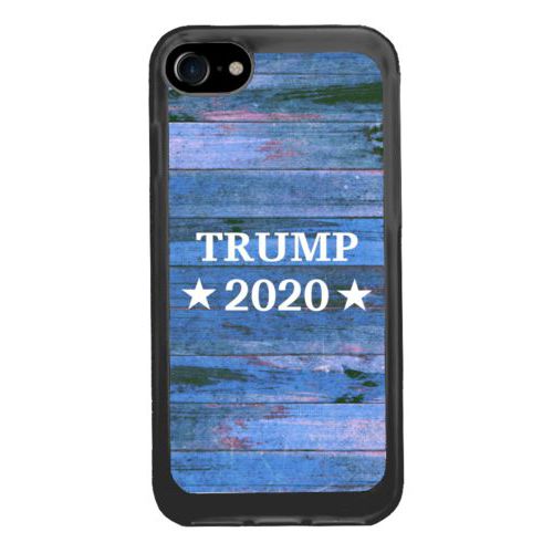Personalized phone case personalized with "Trump 2020" on blue wood grain design