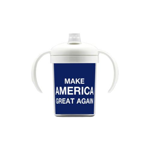 Personalized sippy cup personalized with "Make America Great Again" design on blue