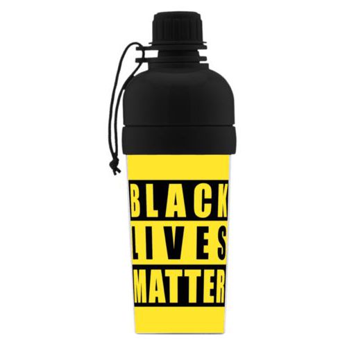 Custom sports bottle personalized with "Black Lives Matter" black on yellow design
