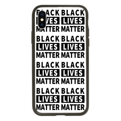 Personalized phone case personalized with "Black Lives Matter" black on white tiled design