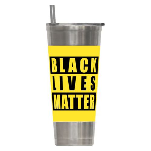 24oz insulated steel tumbler personalized with "Black Lives Matter" black on yellow design