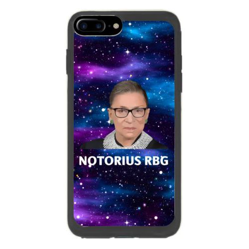 Personalized iphone seven plus case personalized with galactic pattern and photo and the saying "NOTORIUS RBG"