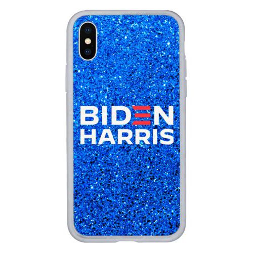 Personalized phone case personalized with "Biden Harris" logo on blue design