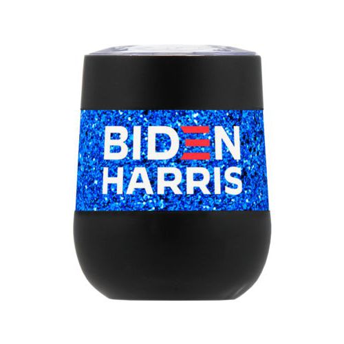 Personalized insulated steel 8oz cup personalized with "Biden Harris" logo on blue design