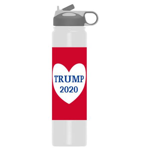 24oz insulated steel sports bottle personalized with "Trump 2020" in heart design