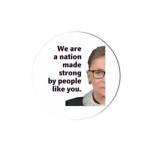 4 inch diameter personalized coaster personalized with Ruth Bader Ginsburg drawing and "Notorious RGB" on galaxy design