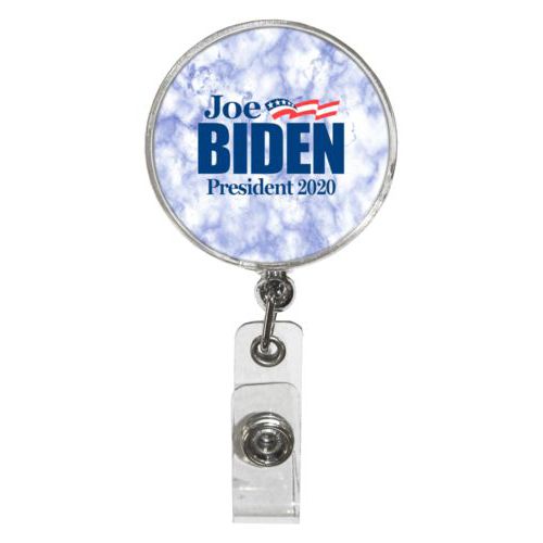 Personalized badge reel personalized with "Joe Biden President 2020" logo on cloud design