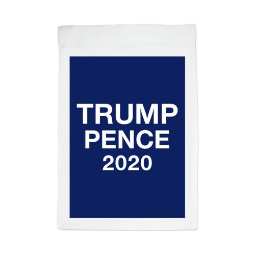 Custom yard flag personalized with "Trump Pence 2020" on blue design
