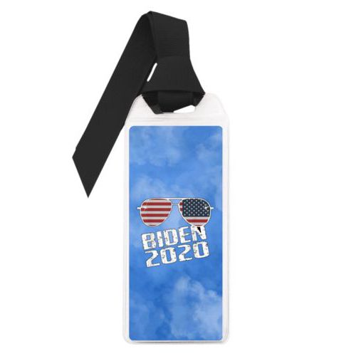 Personalized bookmark personalized with "Biden 2020" sunglasses on blue cloud design