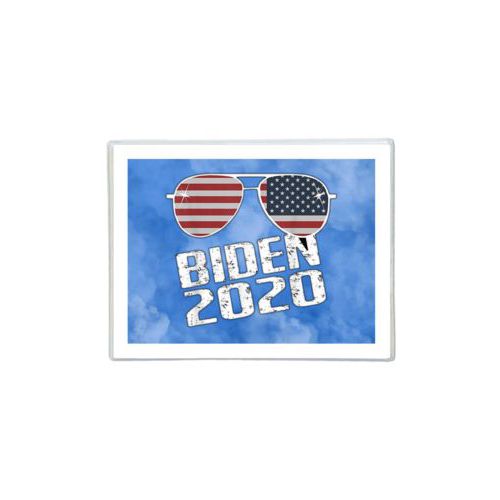 Note cards personalized with "Biden 2020" sunglasses on blue cloud design
