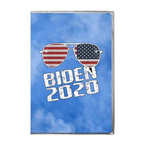 6x9 journal personalized with "Biden 2020" sunglasses on blue cloud design