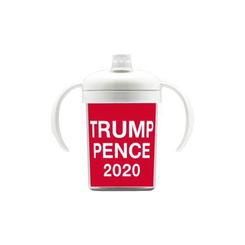 Personalized sippy cup personalized with "Trump Pence 2020" on red design