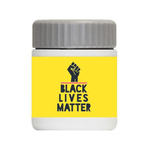 Personalized 12oz food jar personalized with "Black Lives Matter" and fist black on yellow design
