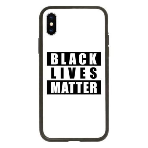 Custom protective phone case personalized with "Black Lives Matter" black on white design