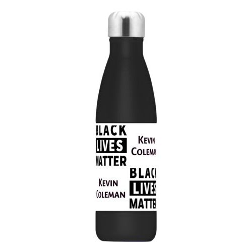 17oz insulated steel bottle personalized with "Black Lives Matter" and a name black on white tiled design