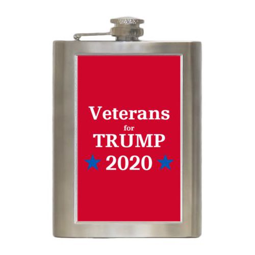 8oz steel flask personalized with "Veterans for Trump 2020" design