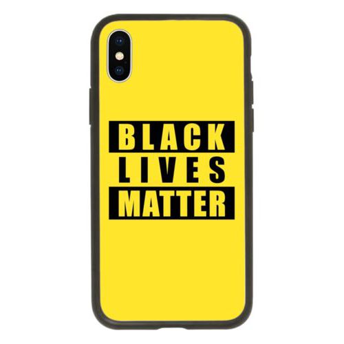 Custom protective phone case personalized with "Black Lives Matter" black on yellow design