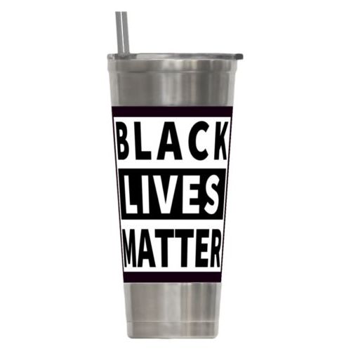 24oz insulated steel tumbler personalized with "Black Lives Matter" white on black design