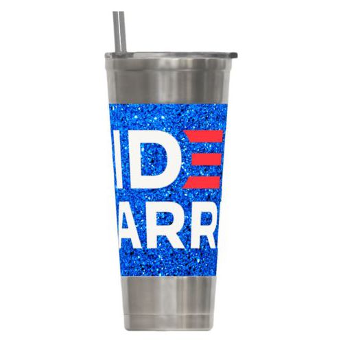 24oz insulated steel tumbler personalized with "Biden Harris" logo on blue design