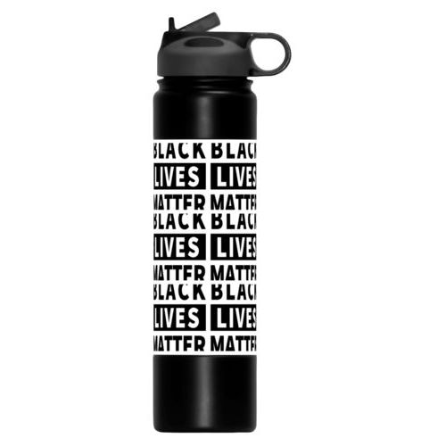 24oz insulated steel sports bottle personalized with "Black Lives Matter" black on white tiled design