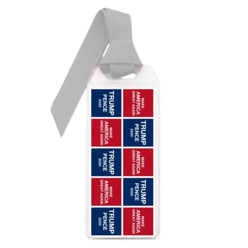 Personalized bookmark personalized with "Trump Pence 2020" and "Make America Great Again" tiled design