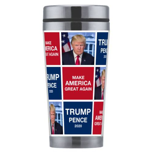 Mug personalized with Trump photo with "Trump Pence 2020" and "Make America Great Again" tiled design