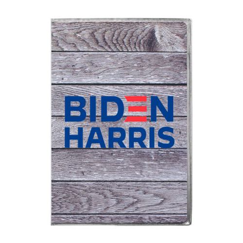 4x6 journal personalized with "Biden Harris" logo on wood grain design