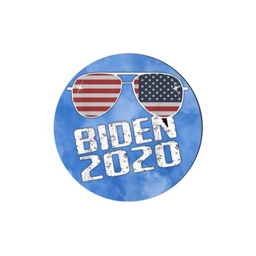 Set of 4 custom coasters personalized with "Biden 2020" sunglasses on blue cloud design