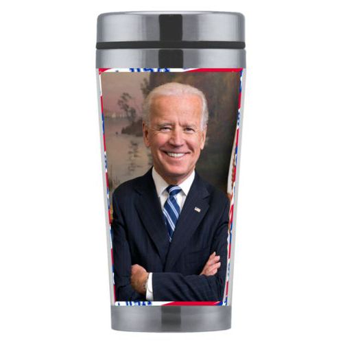Mug personalized with Biden photo on red white and blue design