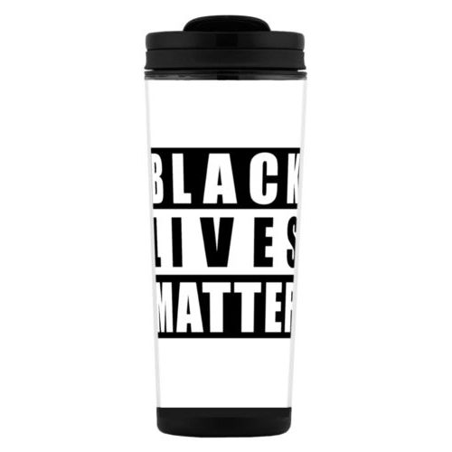 Tall mug personalized with "Black Lives Matter" black on white design