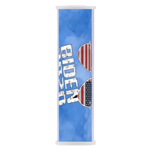 Personalized portable phone charger personalized with "Biden 2020" sunglasses on blue cloud design
