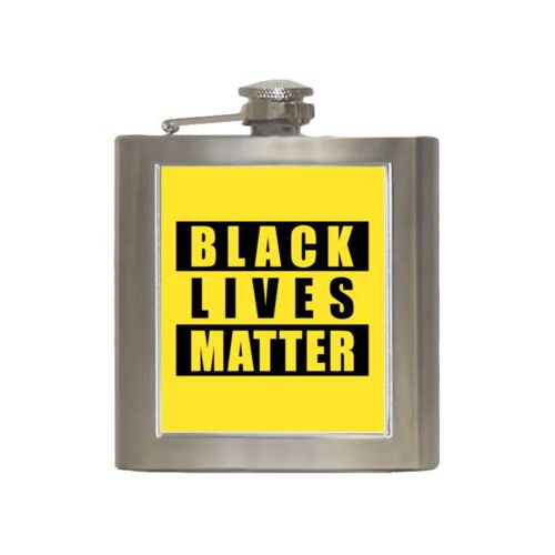6oz steel flask personalized with "Black Lives Matter" black on yellow design