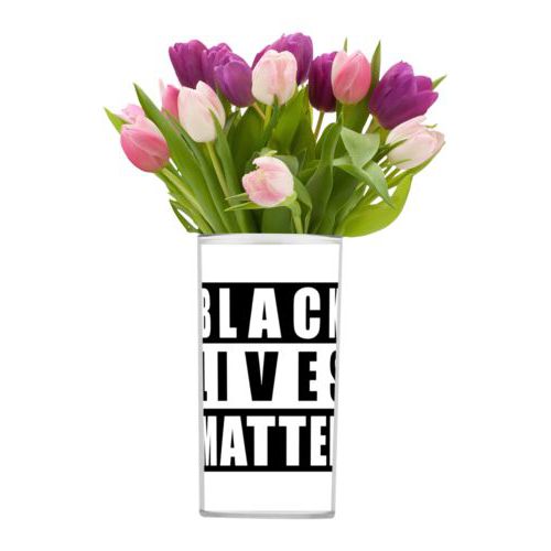 Custom vase personalized with "Black Lives Matter" black on white design