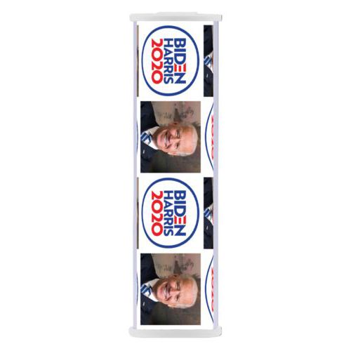 Personalized portable phone charger personalized with "Biden Harris 2020" round logo and Biden photo tile design