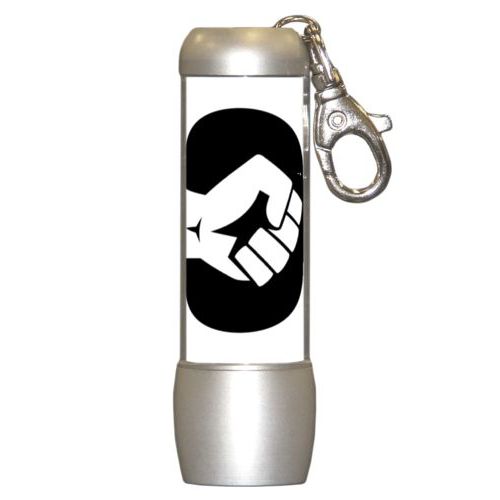 Small bright personalized flasklight personalized with Black Lives Matter fist logo design