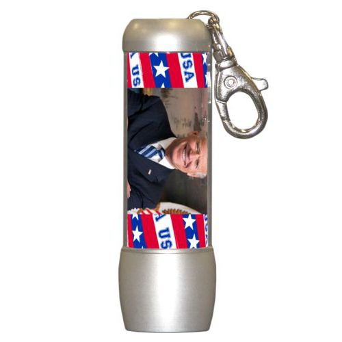 Handy custom photo flashlight personalized with Biden photo on red white and blue design