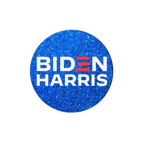 4 inch diameter personalized coaster personalized with "Biden Harris" logo on blue design
