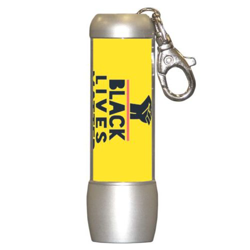 Handy custom photo flashlight personalized with "Black Lives Matter" and fist black on yellow design