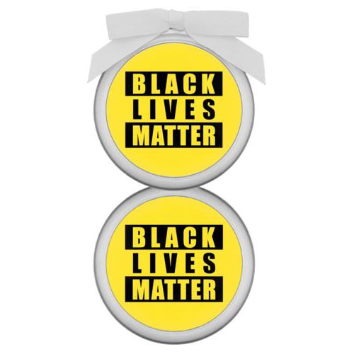 Personalized ornament personalized with "Black Lives Matter" black on yellow design
