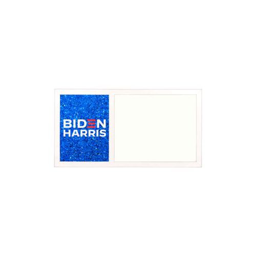 Personalized whiteboard personalized with "Biden Harris" logo on blue design